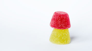 Stacked red and yellow gummy candies