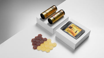 carbon cannabis thc chews layed out on white table