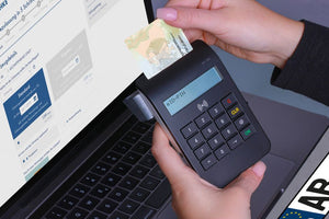 Person using ID card and PIN reader