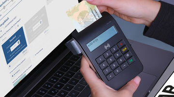 Person using ID card and PIN reader