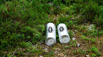 Two silver cans in green foliage